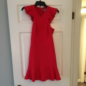 chelsea28 cross front ruffle fit & flare dress